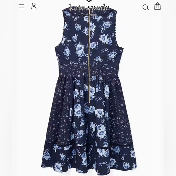 Kate Spade Navy Blue Floral Mini Dress size 4 - Picture 2 of 13